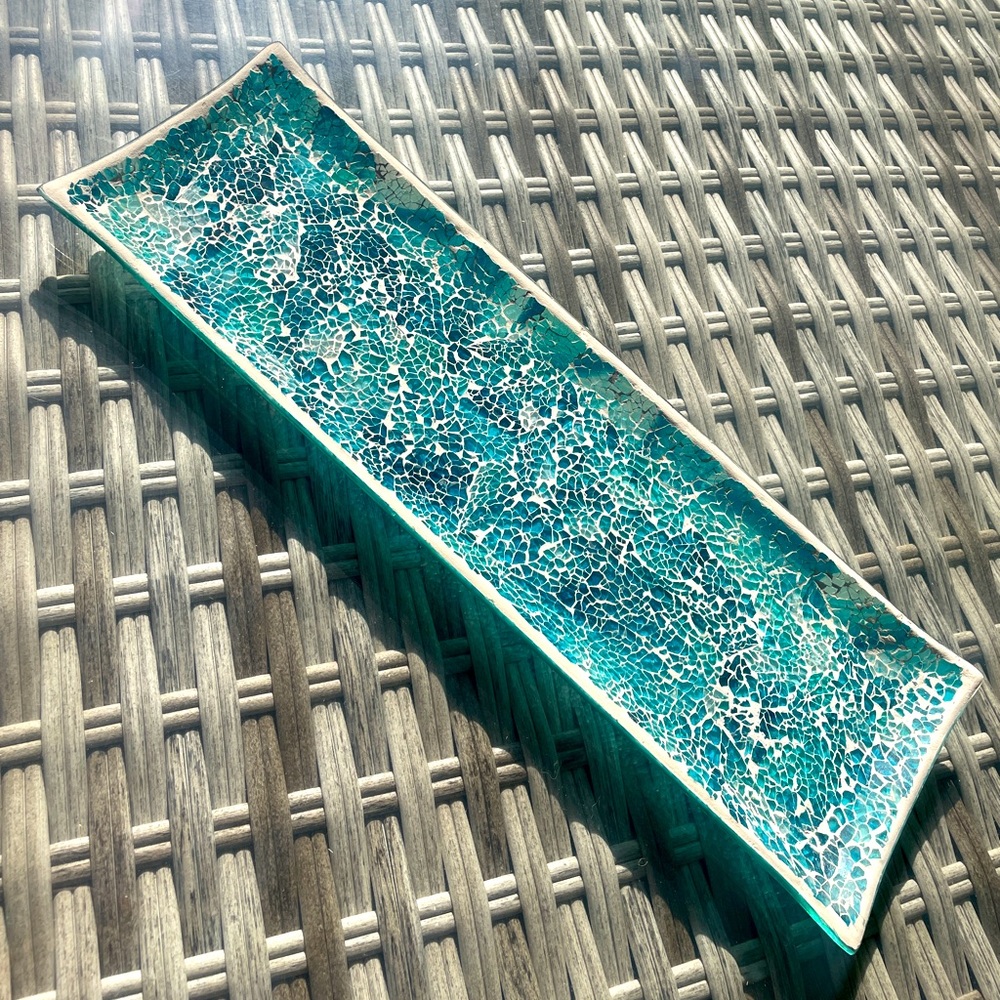 Teal and Turquoise Glass Mosaic Tray